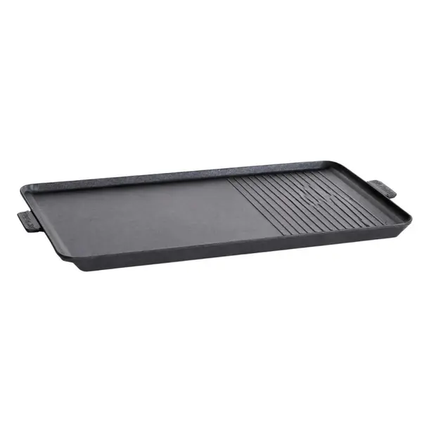 Plaque Plancha Grill 53x28 cm - Aluminium Lisse et Rainurée Antiadhésif - ALPEN CAMPING