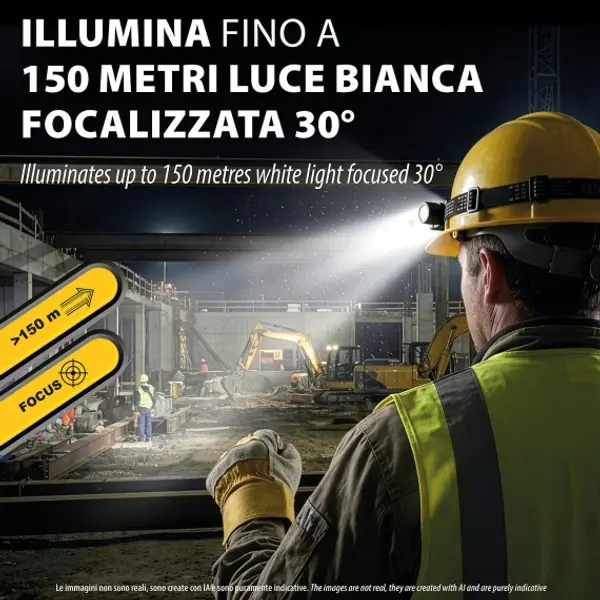 STELIOS: Lampada da testa ricaricabile 15W / 1500 lumen con luce UV 365nm e calamita. Nero