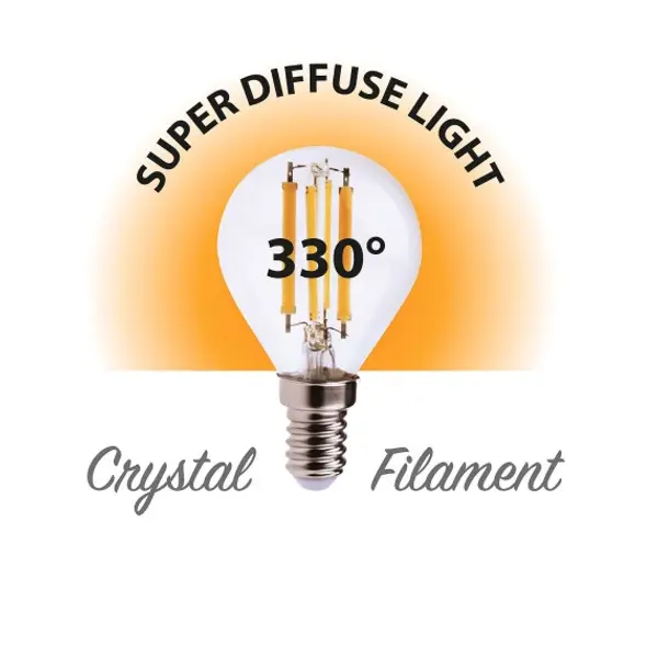 Lampadina LED a filamento, Sfera P45, 4W/470lm, base E14, 2700K