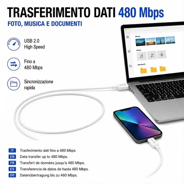Cavo Sync & Charge, USB-C verso Lightning 1 metro. Bianco