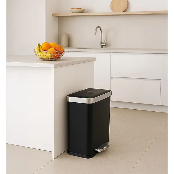 Poubelle de tri sélectif 60 L avec 2 bacs - pédale et fermeture soft-close - noir mat - HAILO