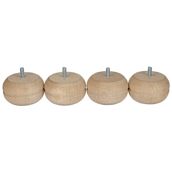 Lot De 4 Pieds De Meuble Boule Fixes Hêtre Brut Blanc/Beige, 5 Cm - Cime