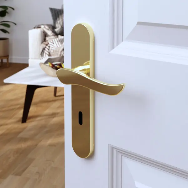 Poignée de porte "Arcles" avec trou pour clé - Effet laiton - Entraxe adaptable 165-195 mm