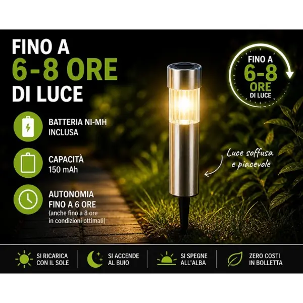 POLE: picchetto solare LED da giardino. Plastica finitura alluminio