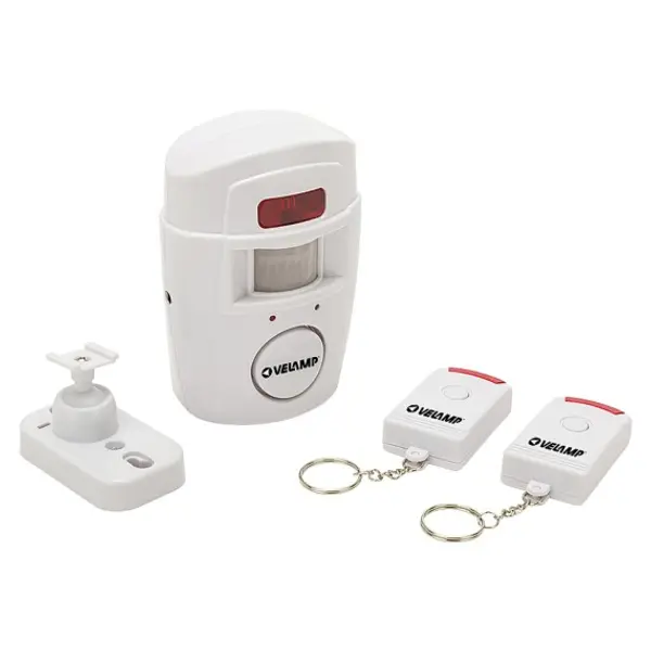 Mini allarme con rilevatore di presenza e due telecomandi. Bianco