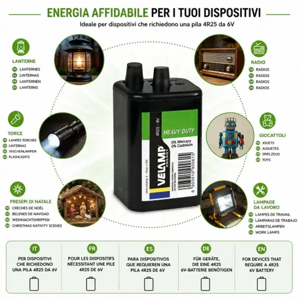 Pila zinco carbone quadrata, 4R25, 6V