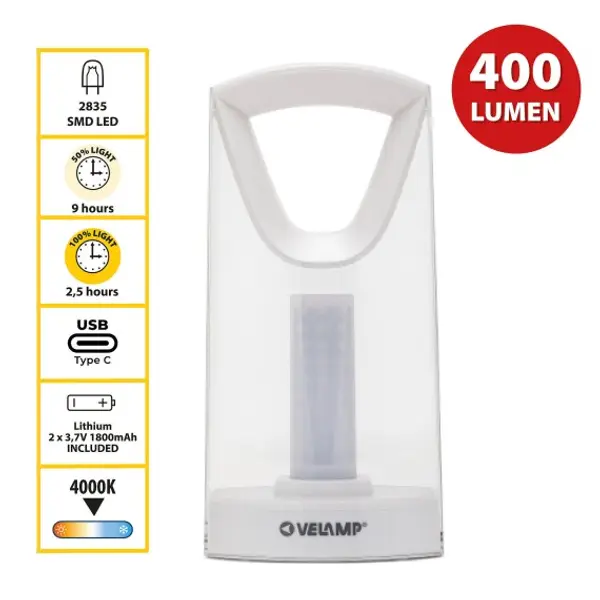 AQUA: Lanterna ricaricabile anti blackout 400 lumen