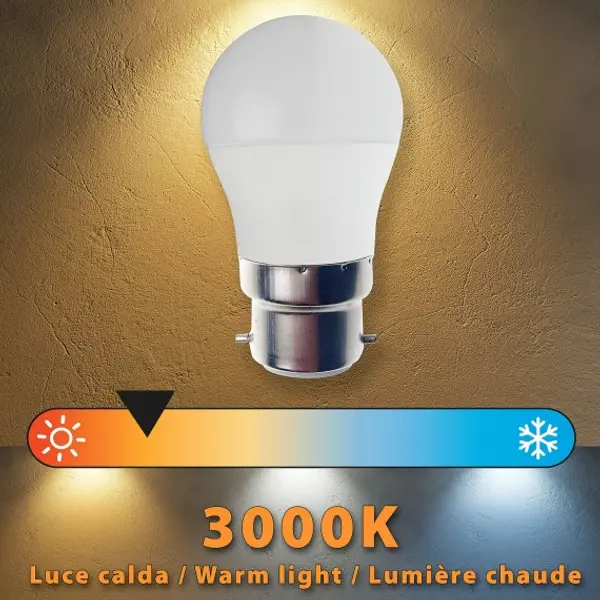 Lampadina SMD LED, Sfera P45, 6W/470lm, base B22 (Francia), 3000K