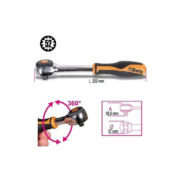 BETA Cliquet 3/8" 52 dents manche tournant - 910/58 - 009100884