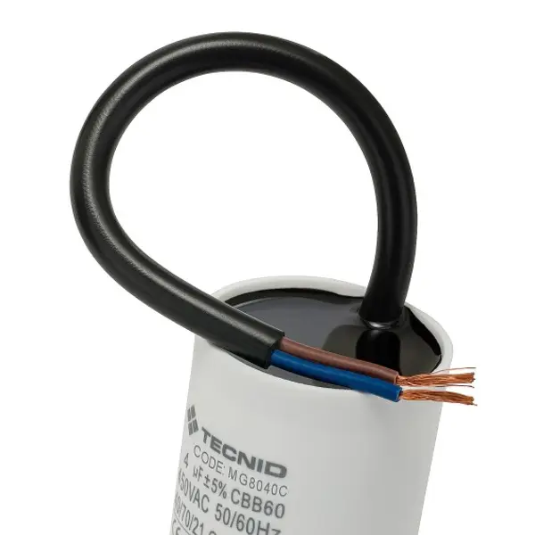 Condensatore di spunto per motori elettrici, 450V, capacità: 4µF, con cavetto 15cm