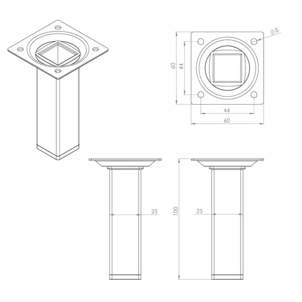 Lot de 4 pieds de meubles CIME fixe carré, acier blanc produit sans finition Ht. - Cime