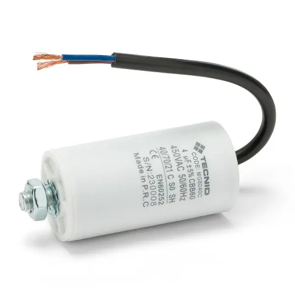 Condensatore di spunto per motori elettrici, 450V, capacità: 4µF, con cavetto 15cm