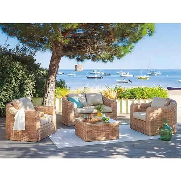 Conj.Ratán. Sofa+2 Sillones+Mesa Baja 8704N429