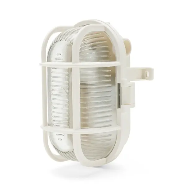Applique ovale in plastica + vetro. Attacco E27, max 60W - Bianco