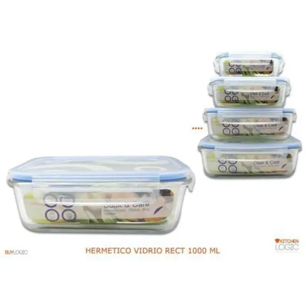 Fiambrera Vidrio Rectang. Hermet.1000Ml