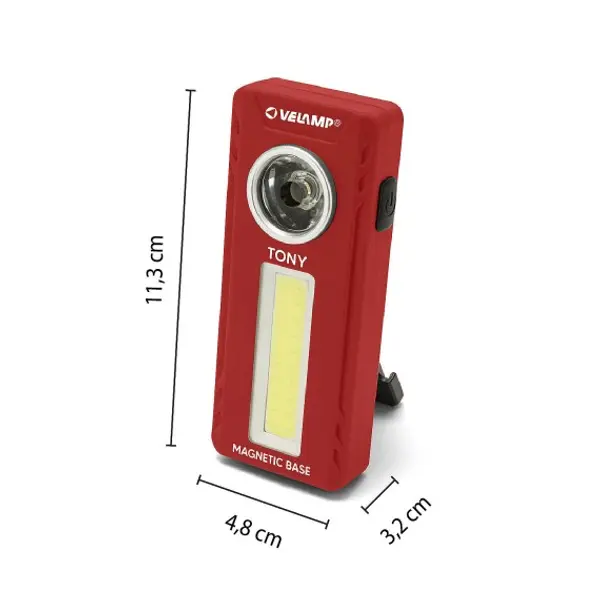 TONY: lampada da lavoro portatile 2 in1 (lanterna COB + torcia) 2x1W. Multifunzione.