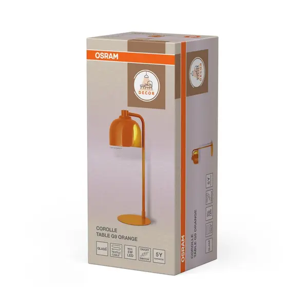Lampe Corolle, acier, orange, H.40 cm, G9 - OSRAM