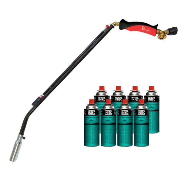 Désherbeur thermique gaz 1100W - Brûle-Herbes - Allumage piezo + 8 cartouches butane - Adaptateur multicartouche - INTEC