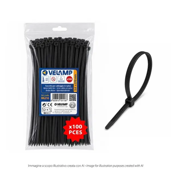 Fascette Stringicavo Nere 3,6x370mm, 100 Pezzi, Robuste, Resistenti UV per Cablaggi Industriali e Professionali