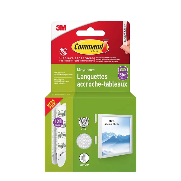 Languette accroche tableau moyen modele lot de 24 - COMMAND