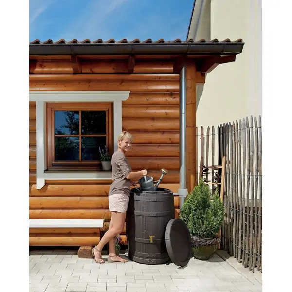 Tonneau Vino 250 L Brun avec robinet PE imitation laiton et collecteur filtrant Eco gris. - GRAF