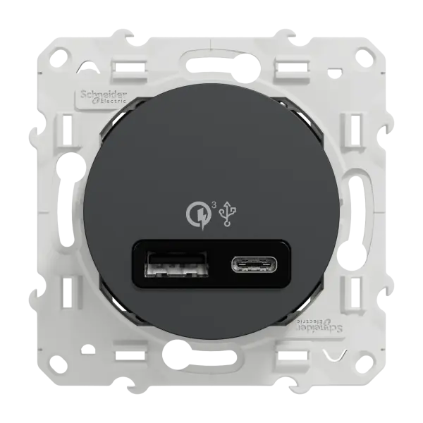 Odace - prise USB double - charge rapide - type A+C - anthracite - 18W - 3,4A - S540219