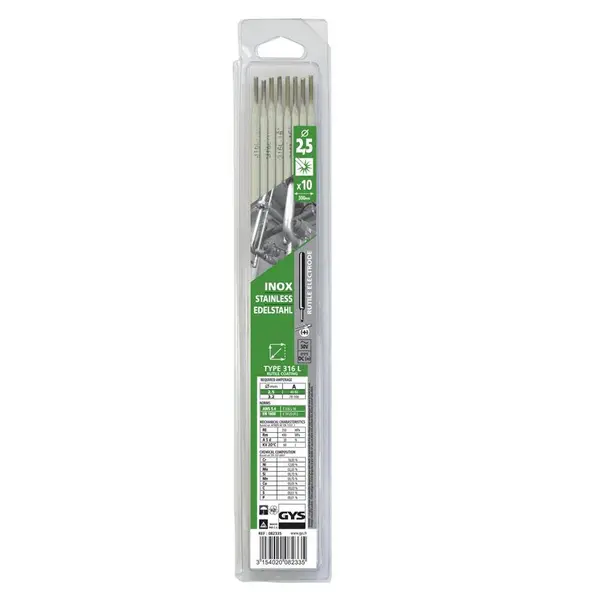 10 Électrodes inox 316L ø 2,5 - brochable 082335 GYS