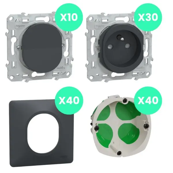 Probox Ovalis Anthracite - Kit Chantier Prises, Va-et-vient et Boîtiers - Schneider Electric