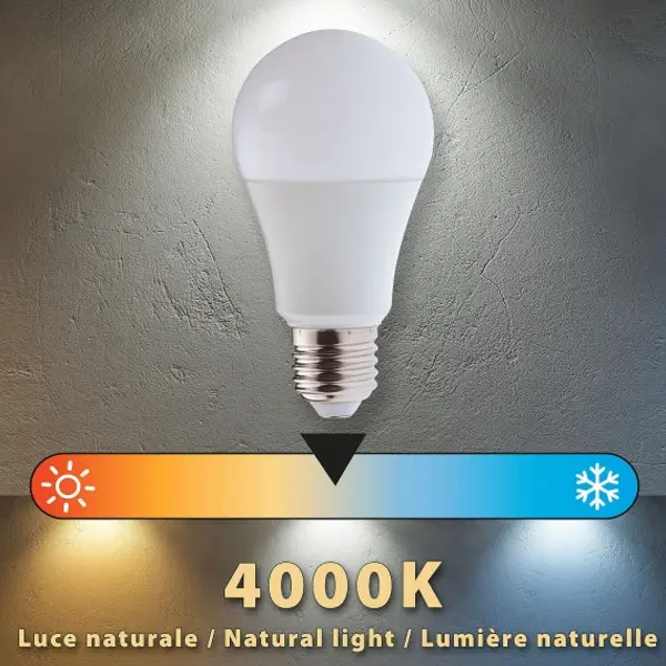 Lampadina SMD LED con sensore crepuscolare, Goccia A60, 9W/820lm, base E27, 4000K