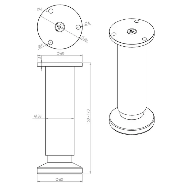 Pied de meuble CIME réglable rond, aluminium blanc produit sans finition Ht. max - Cime