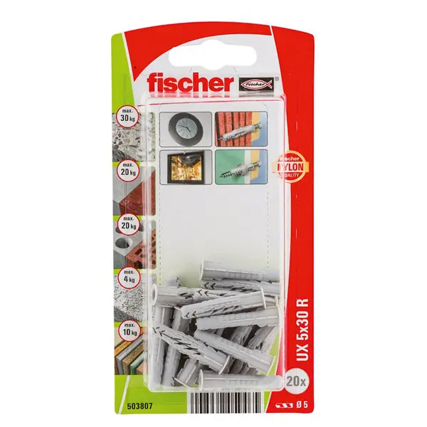 20 chevilles nylon universelles 5 x 30