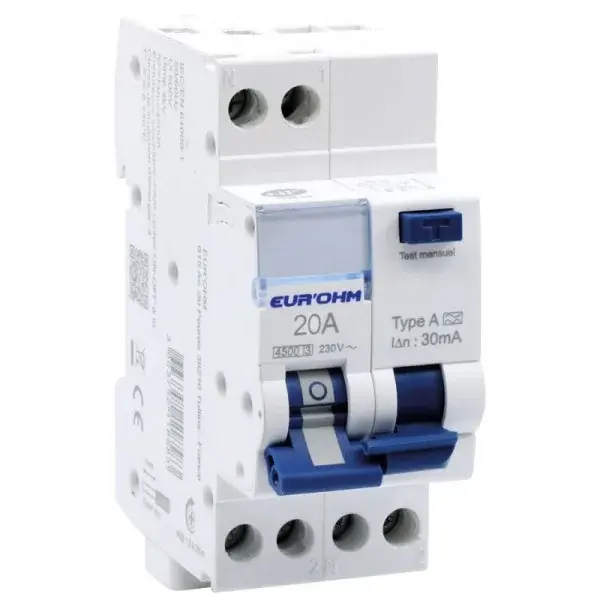 Disjoncteur différentiel 20A 30mA Type A - Courbe C RX Protect - Eur'Ohm - 24120