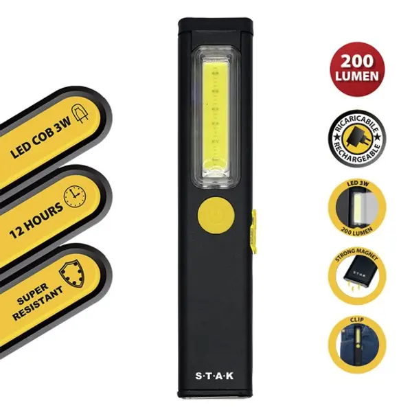 STEALTH: torcia LED 3W ricaricabile, extra sottile in alluminio. Nero.