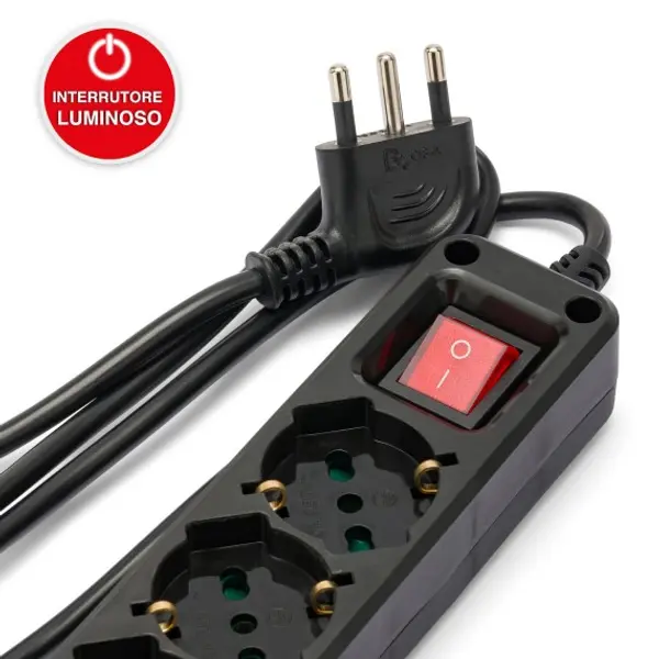 Multipresa 5 posti polivalenti schuko + 10/16a con interruttore cavo 1m e spina 16a