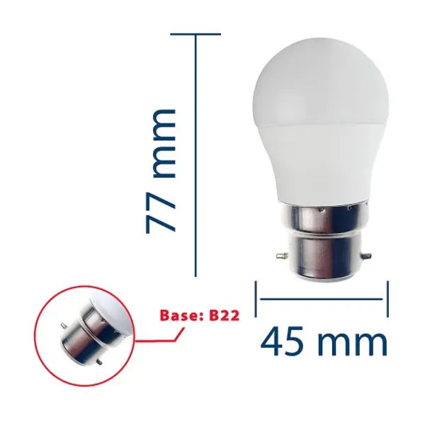 Lampadina SMD LED, Sfera P45, 6W/470lm, base B22 (Francia), 3000K