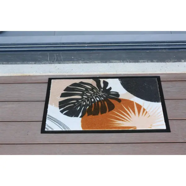 Tapis intérieur de propreté "Feuille" beige et vert - 40 x 60 cm
