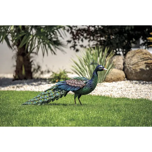 Paon décoratif stylisé Peacky en métal - 94 x 28 x 2 cm - Nortene