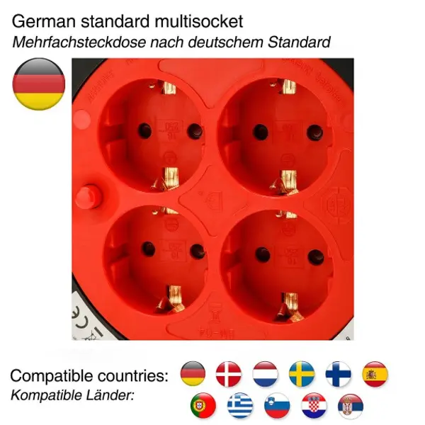 Avvolgicavo DIY 4 prese standard Schuko, cavo H05VV-F3G1.5MM2, 40M ,CE
