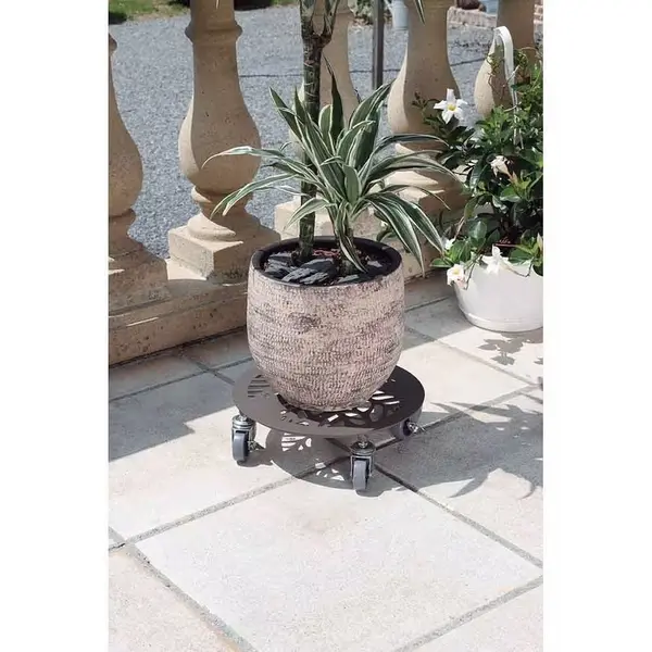 Support à roulettes décoratif brun Ø 30 cm - hauteur 8,5 cm - pour pot de fleurs - Nortene