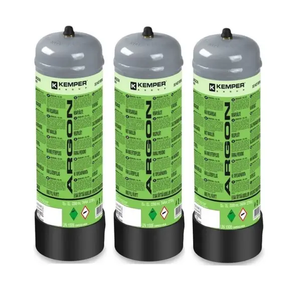 Pack 3 Bouteilles de Gaz Argon + CO2 110 Bar 2.2L Connexion M10 X 1 KEMPER