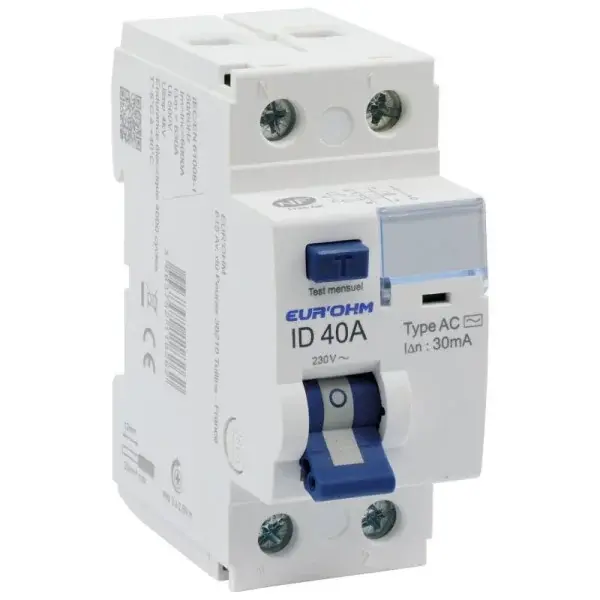 Interrupteur Différentiel 2P 40A 30mA Type AC RX Protect - Eur'Ohm - 23740