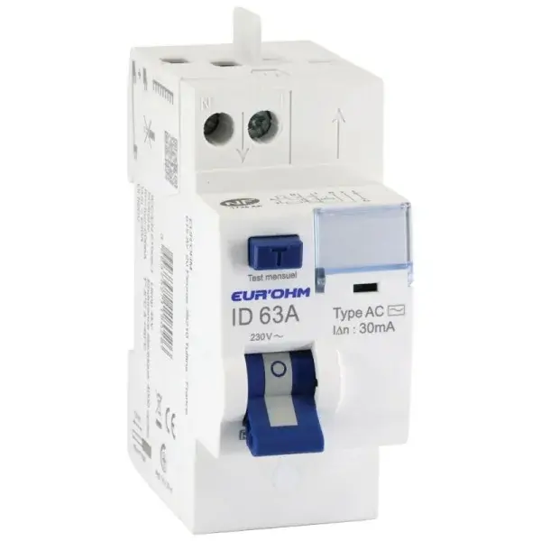 Interrupteur Différentiel 63A 30mA Type AC - Connexion Haut/Haut RX Protect - Eur'Ohm - 23463