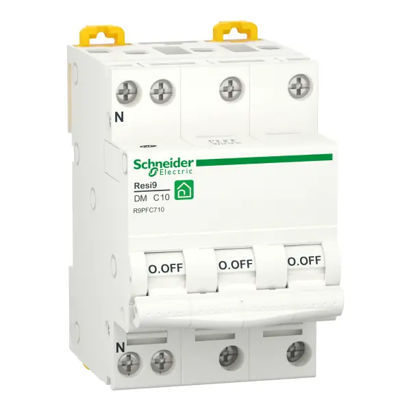 Disjoncteur 3P+N 10A Courbe C 3kA 400V - connexion XP - Resi9 - Schneider Electric - R9PFC710