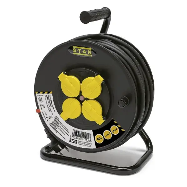 Avvolgicavo elettrico professionale, 4 prese e spina Schuko, H07RN-F3G1.5MM2, 40M , GS (TUV)- IP44.