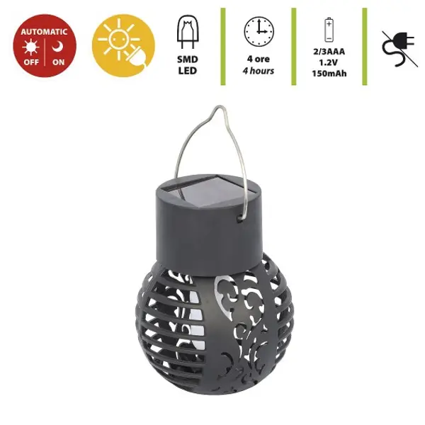 Lampada a ricarica solare LED effetto fiamma, appendibile. Nero