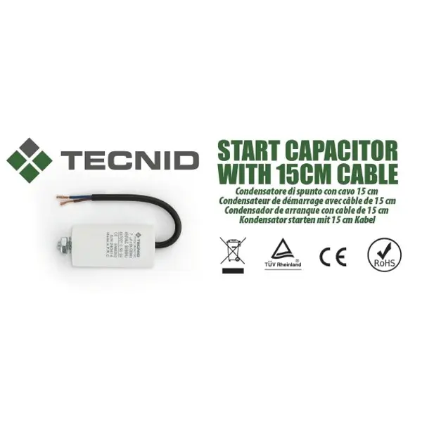 Condensatore di spunto per motori elettrici, 450V, capacità: 4µF, con cavetto 15cm