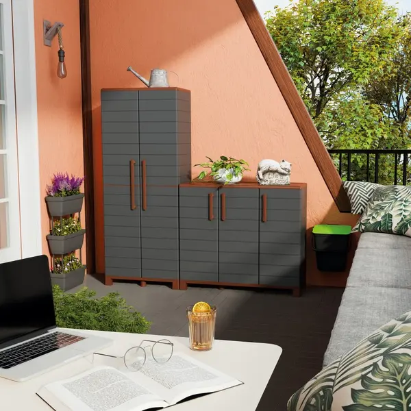 Armoire de rangement gris anthracite 3 portes 3 étagères réglables 102x37x169 cm polypropylène recyclable ARTPLAST