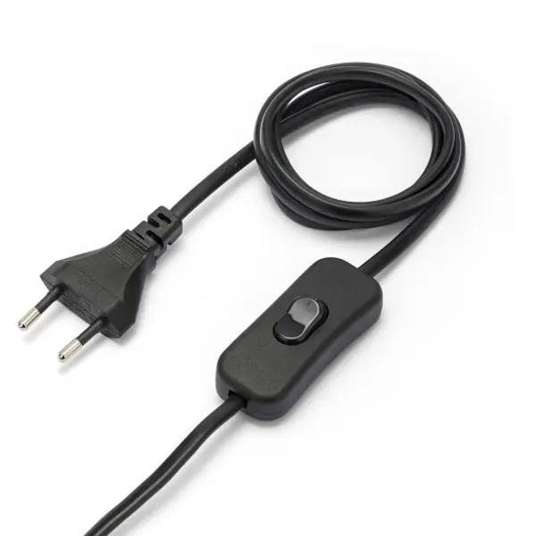 Prolunga con interruttore, 120+80cm, H03VVH2-F 2x0,75. Nero