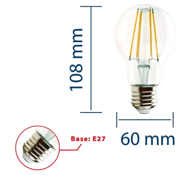 Lampadina LED a filamento, Goccia A60, 5W/1055lm, base E27, 4000K - CLASSE A