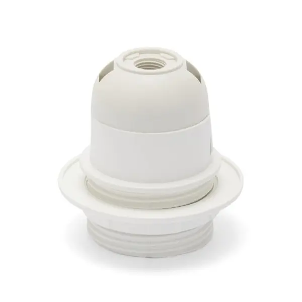 Portalampada in termoplastica E27. Interamente filettato, con ghiera . Bianco